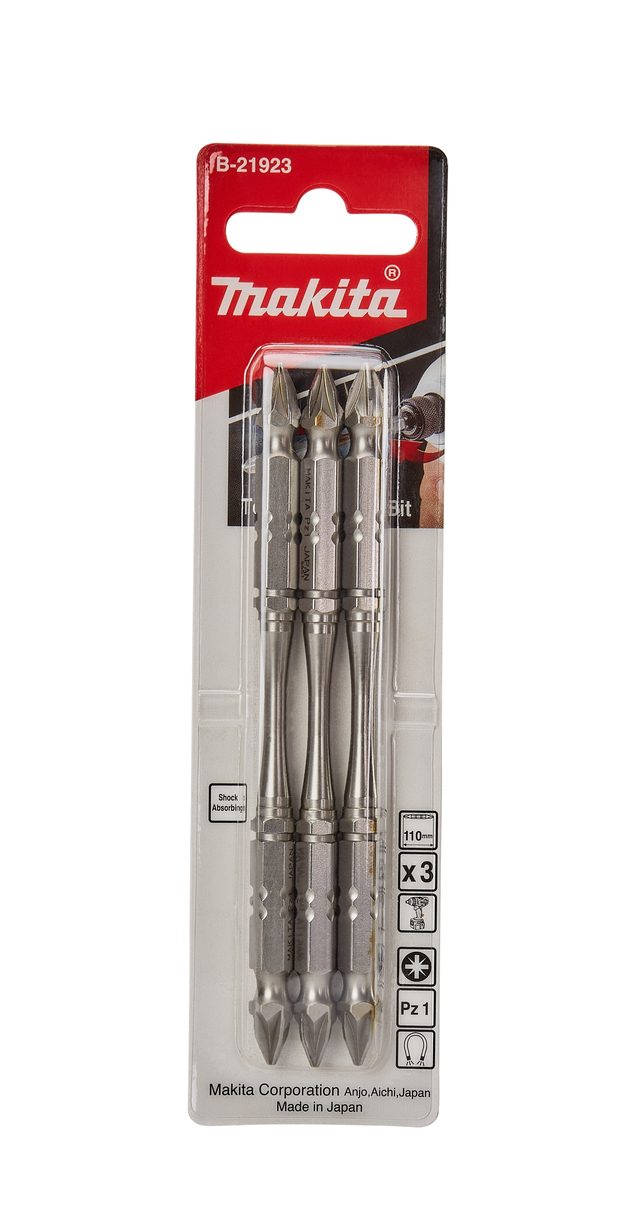 Биты двусторонние Silver Torsion PZ1, 110 мм, E-form (MZ), 3 шт Makita B-21923