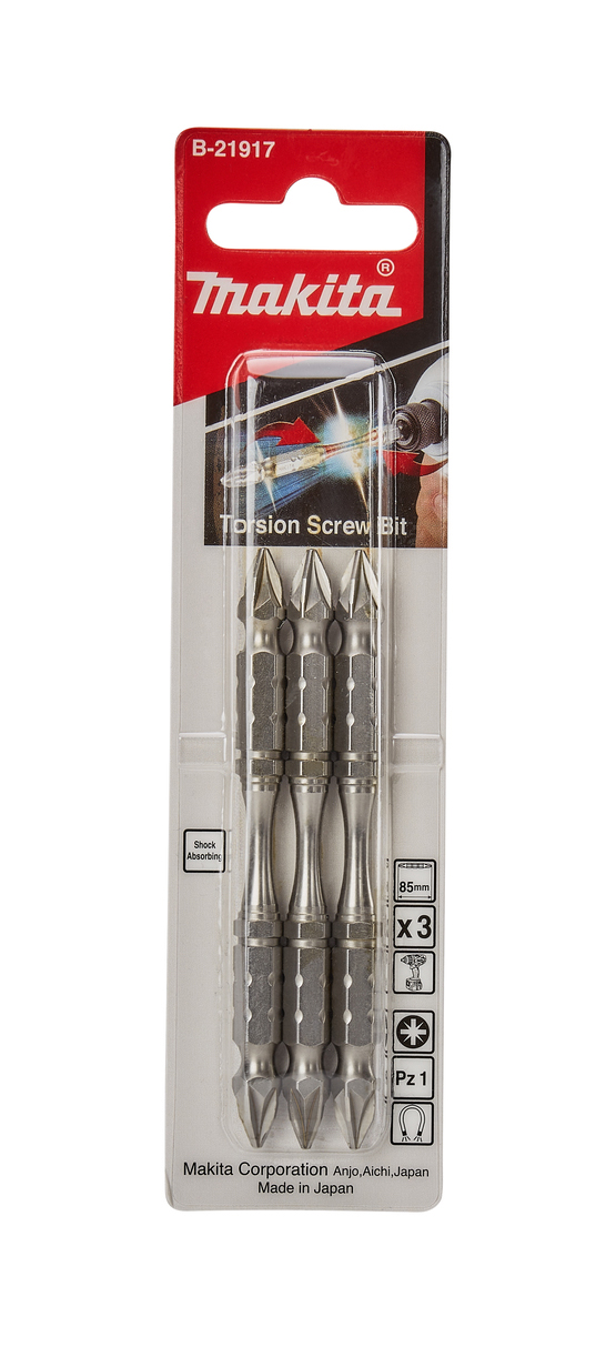 Биты двусторонние Silver Torsion PZ1, 85 мм, E-form (MZ), 3 шт Makita B-21917