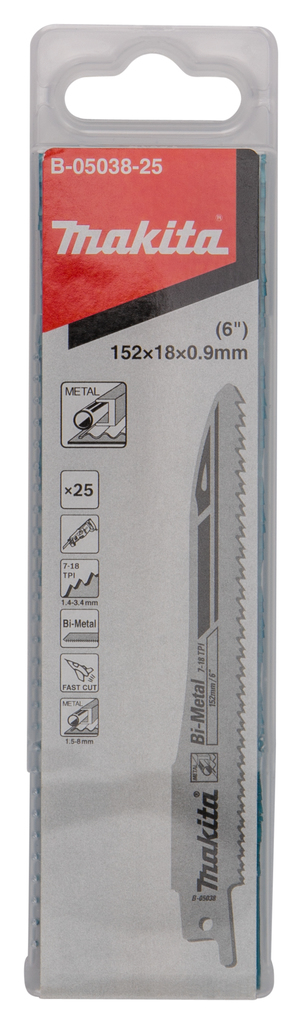 Сабельная пилка Super Express для металла 150х0,9х7-18TPI, 25 шт Makita B-05038-25