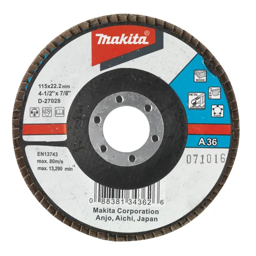 Лепестковый шлифовальный диск 115 мм А36 угловой Makita D-27028