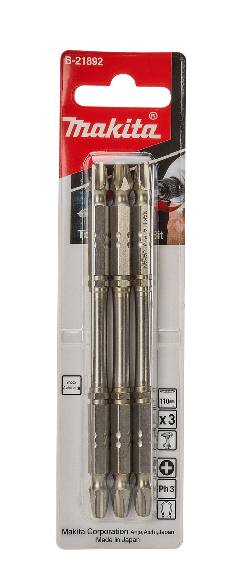 Бита двусторонняя Silver Torsion PH3, 110 мм, E-form (MZ), 3 шт Makita B-21892
