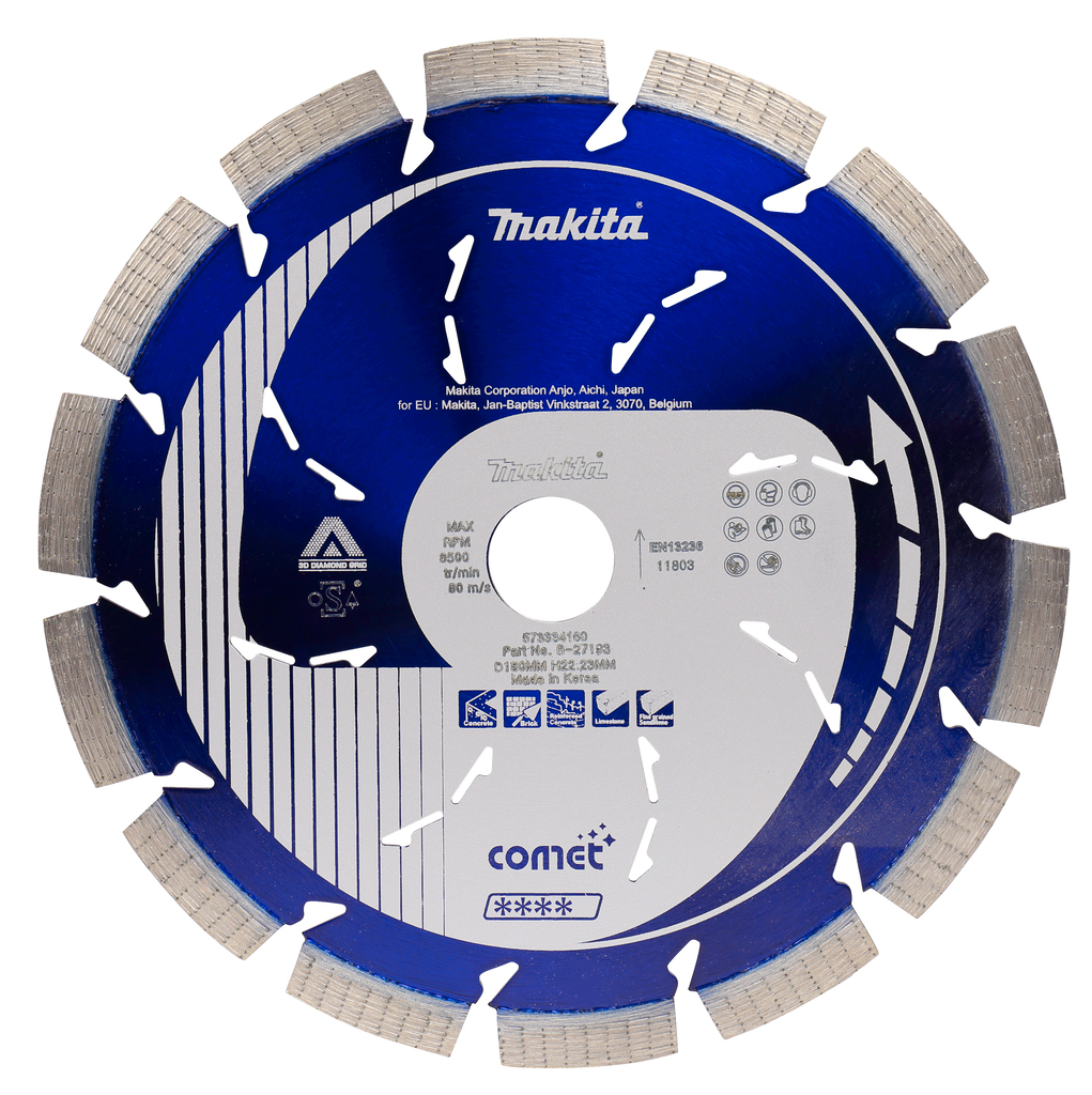 Алмазный диск Cosmos Comet Rapide 180х22,2 (3DDG, Cooling holes) Makita B-27193