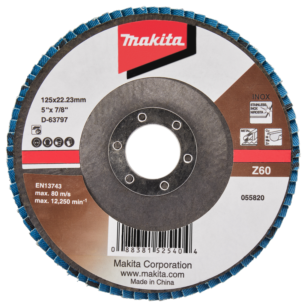 Лепестковый шлифовальный угловой диск 125x22.23 мм Z60 Makita D-63797 Лепестковый шлифовальный угловой диск 125x22.23 мм Z60 Makita D-63797
