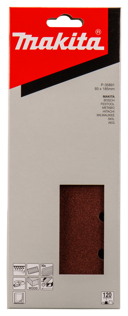 Шлифовальная бумага 93х185 мм, K120, красная, 10 шт Makita P-35891
