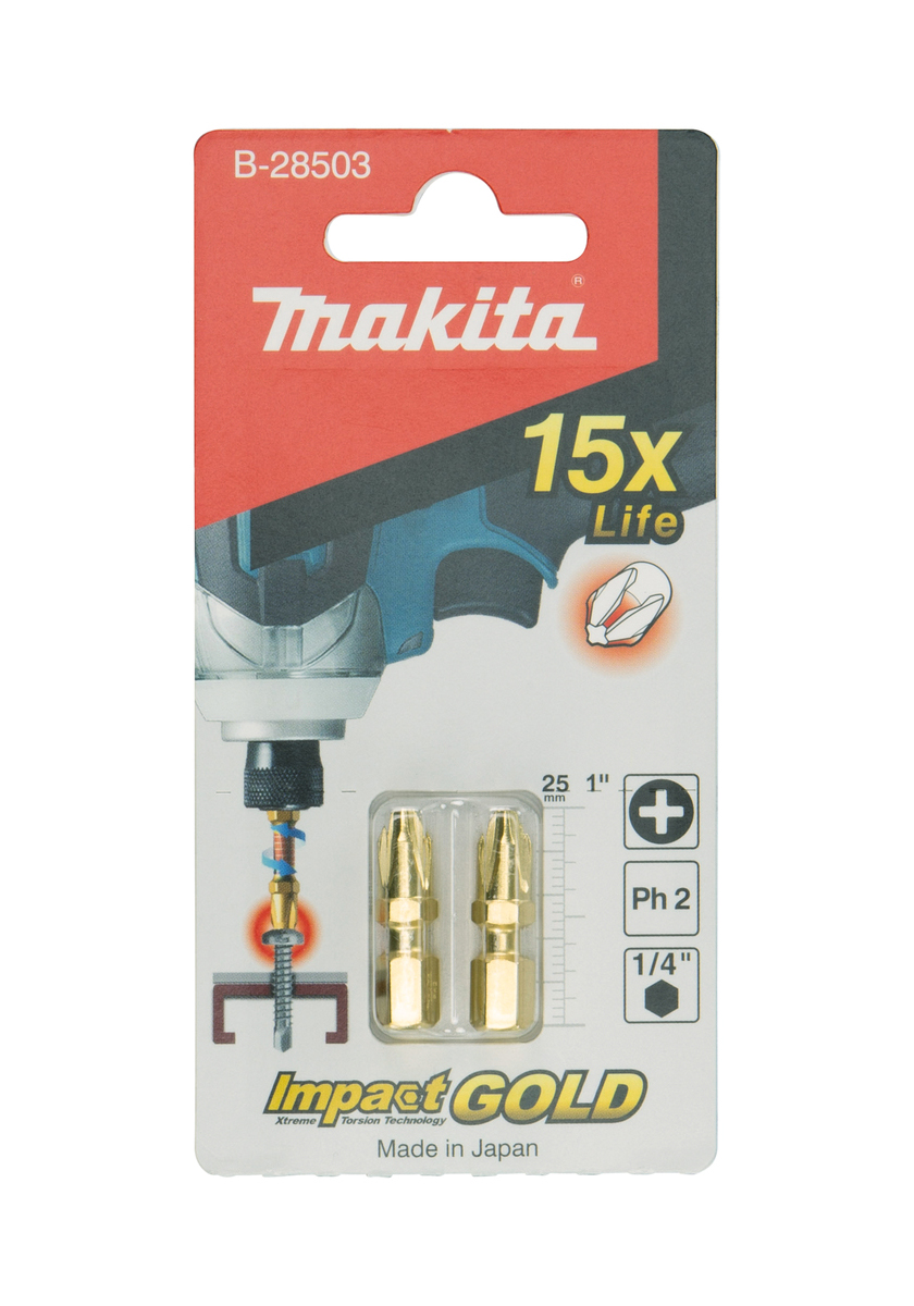 Бита Phillips Impact Gold Enduro PH2, 25 мм, C-form 2 шт Makita B-28503