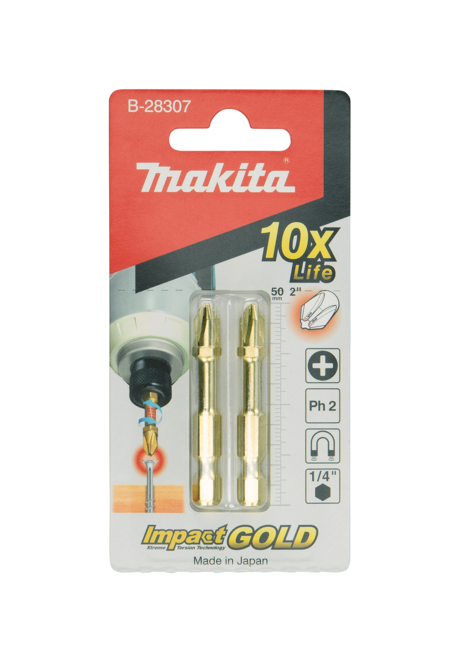 Бита Impact Gold Grip wood PH2, 50 мм, E-form (MZ), 2 шт Makita B-28307