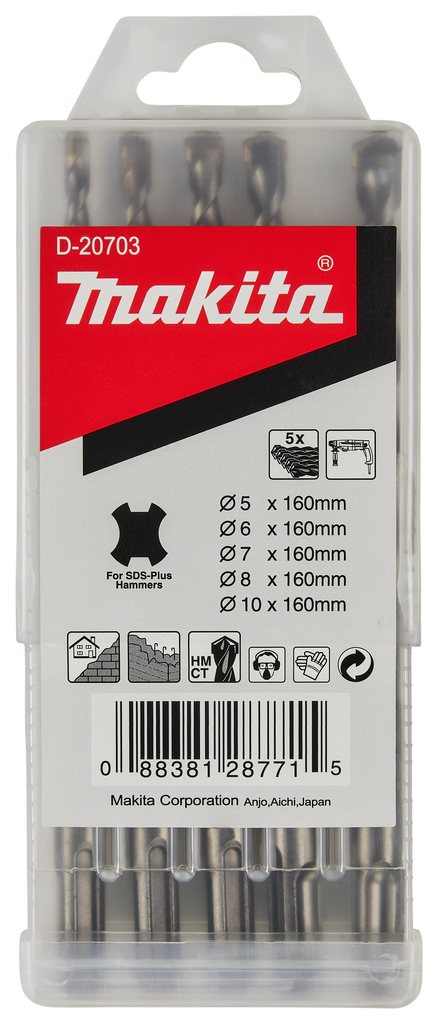 Набор буров SDS-PLUS 5 шт. (5, 6, 7, 8, 10х160) Makita D-20703 Набор буров SDS-PLUS 5 шт. (5, 6, 7, 8, 10х160) Makita D-20703