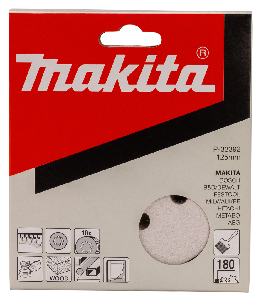 Шлифовальная бумага круглая 125 мм, K180, 10 шт Makita P-33392
