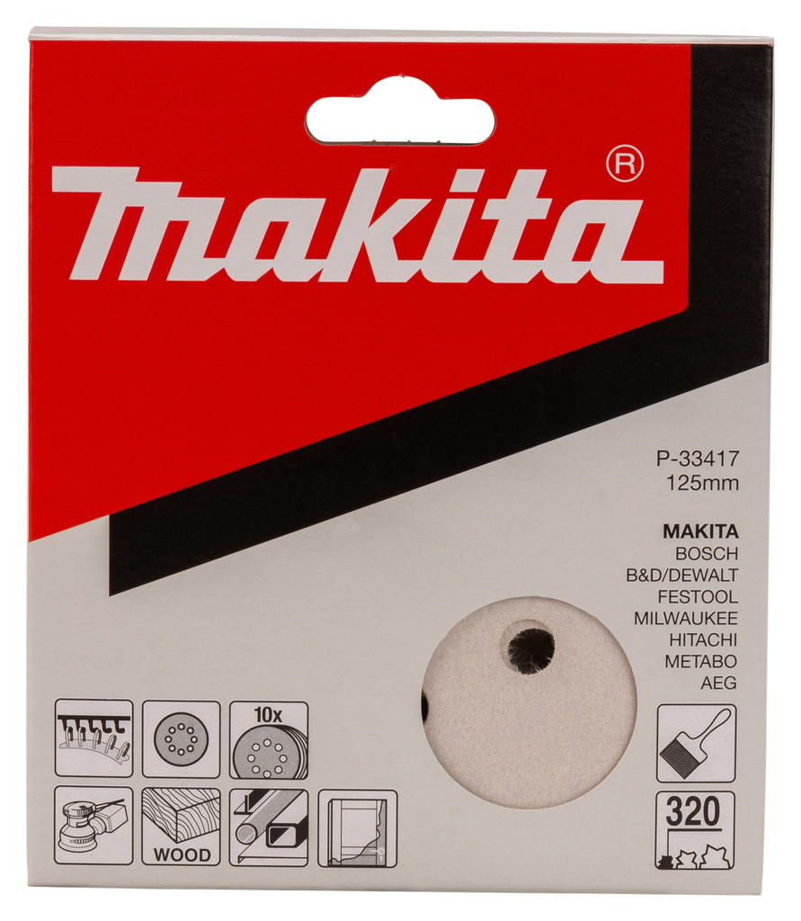 Шлифовальная бумага круглая 125 мм, K320, 10 шт Makita P-33417