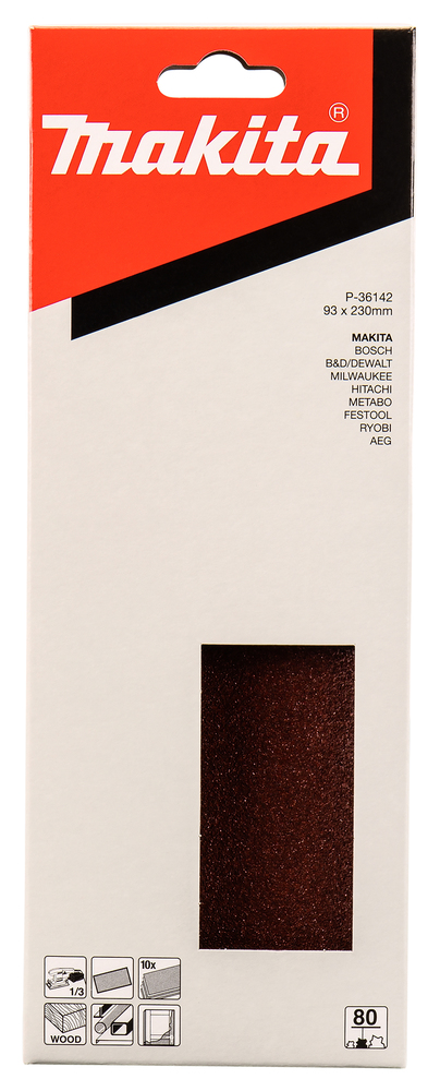 Шлифовальная бумага 93х228 мм, K80, 10 шт Makita P-36142