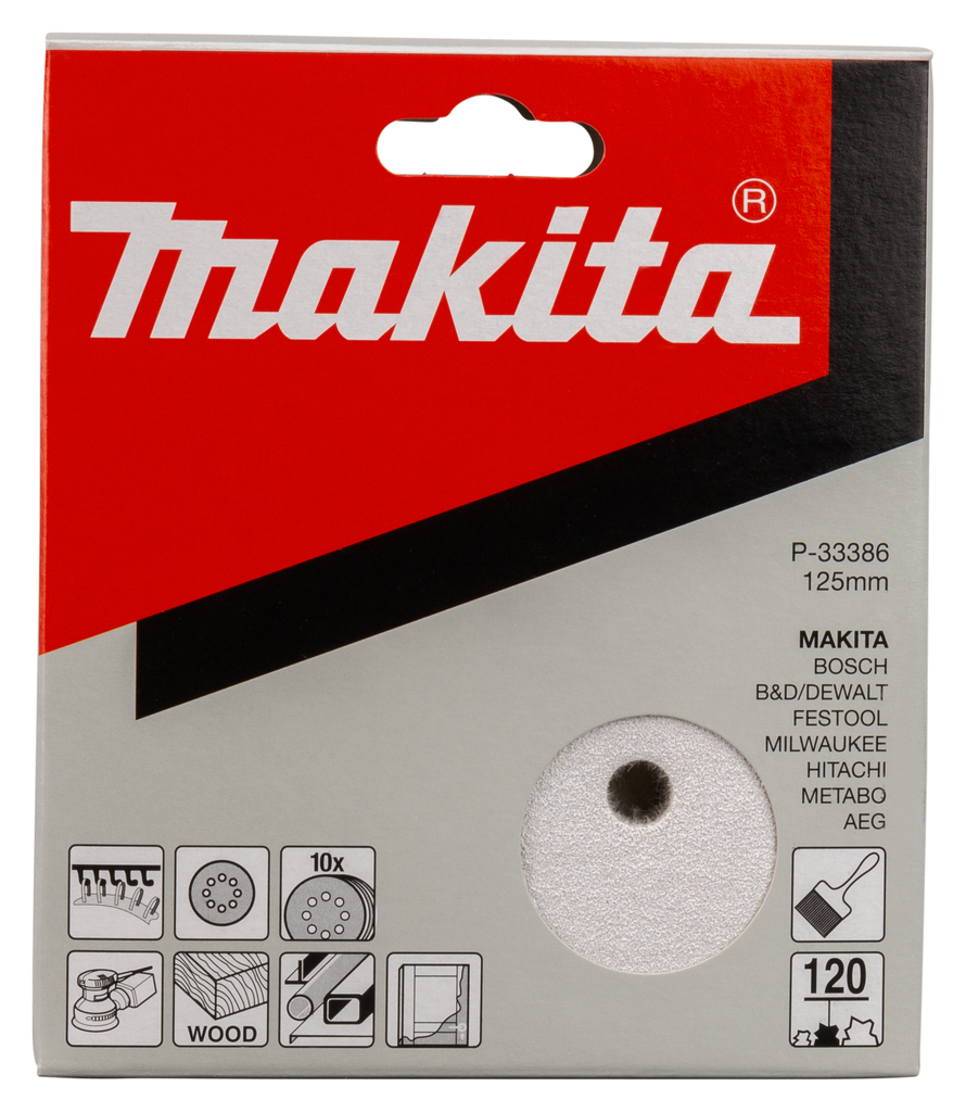 Шлифовальная бумага круглая 125 мм, K120, 10 шт Makita P-33386