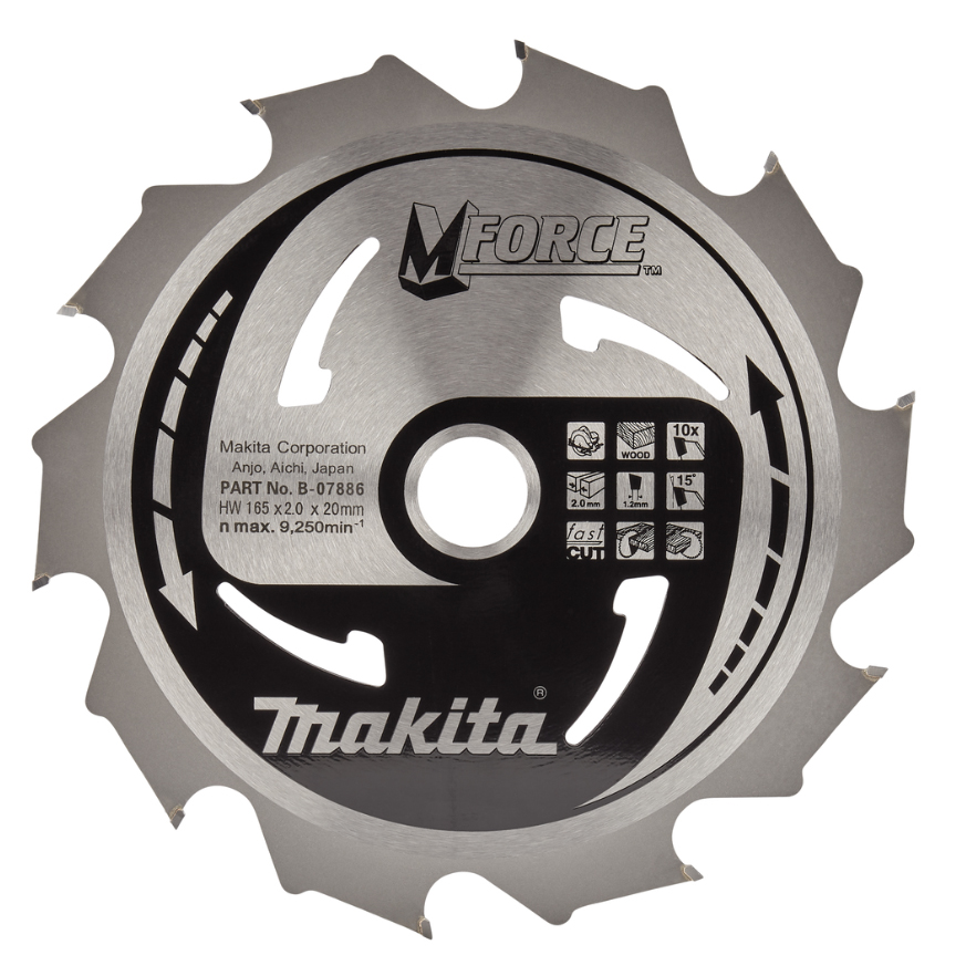 Пильный диск для дерева 165X20X1.2X10T M-FORCE Makita B-35140 (B-07886)