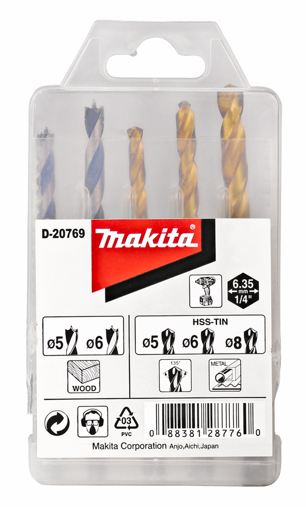 Набор сверл по металлу HSS-TiN 1/4" 5 шт Makita D-20769 Набор сверл по металлу HSS-TiN 1/4" 5 шт Makita D-20769