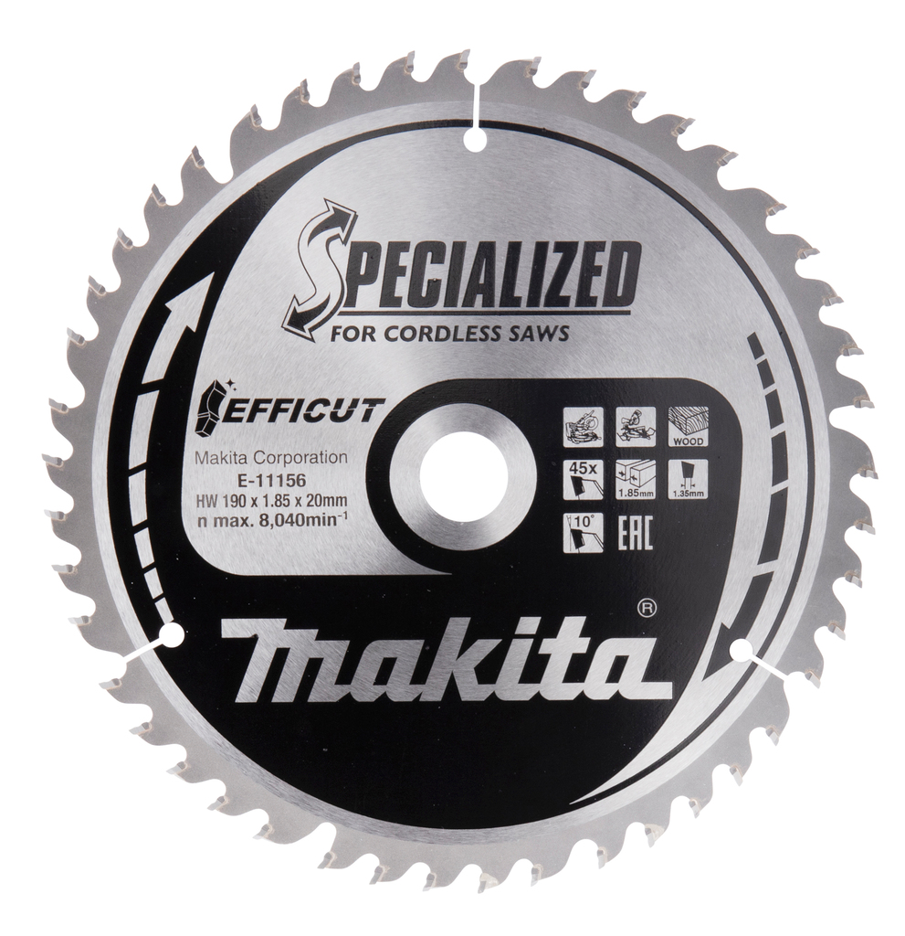 Пильный диск для аккумуляторных пил по дереву EFFICUT 190X20X1.35X45T Makita E-11156