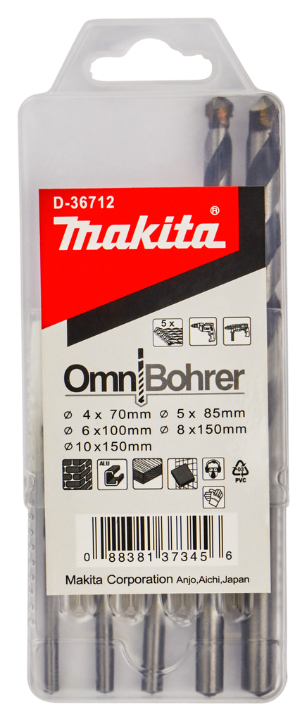 Набор универсальных сверл 5 шт (4, 5, 6, 8, 10 мм) Makita D-36712 Набор универсальных сверл 5 шт (4, 5, 6, 8, 10 мм) Makita D-36712