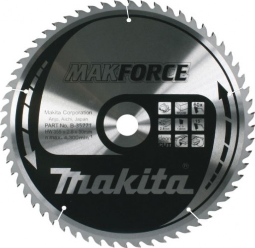 Пильный диск для дерева 355X30X1.8X60T MAKFORCE Makita B-35221