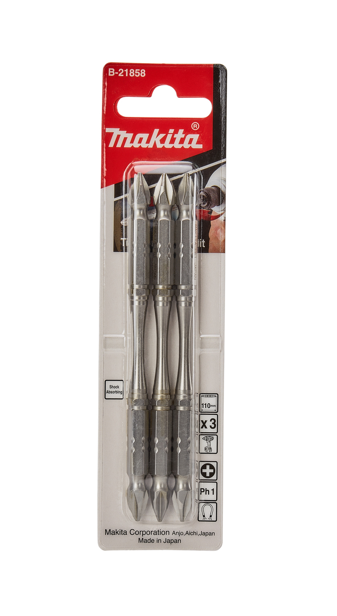 Бита двусторонняя Silver Torsion PH1, 110 мм, E-form (MZ), 3 шт Makita B-21858