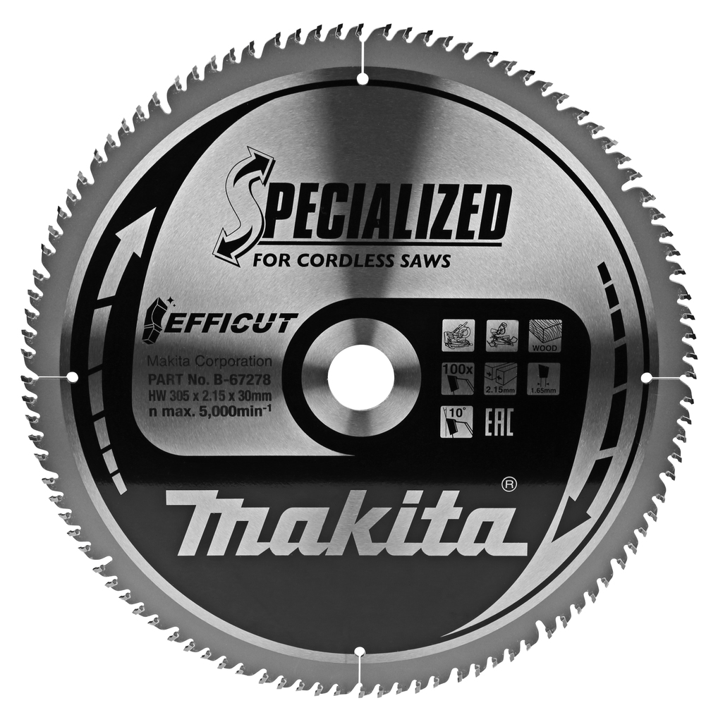 Пильный диск для аккумуляторных пил по дереву EFFICUT 305X30X1.65X100T Makita B-67278