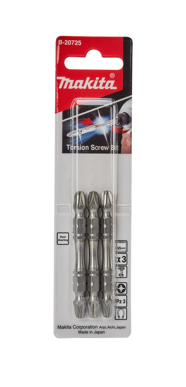 Биты двусторонние Silver Torsion PZ3, 65 мм, E-form (MZ), 3 шт Makita B-20725