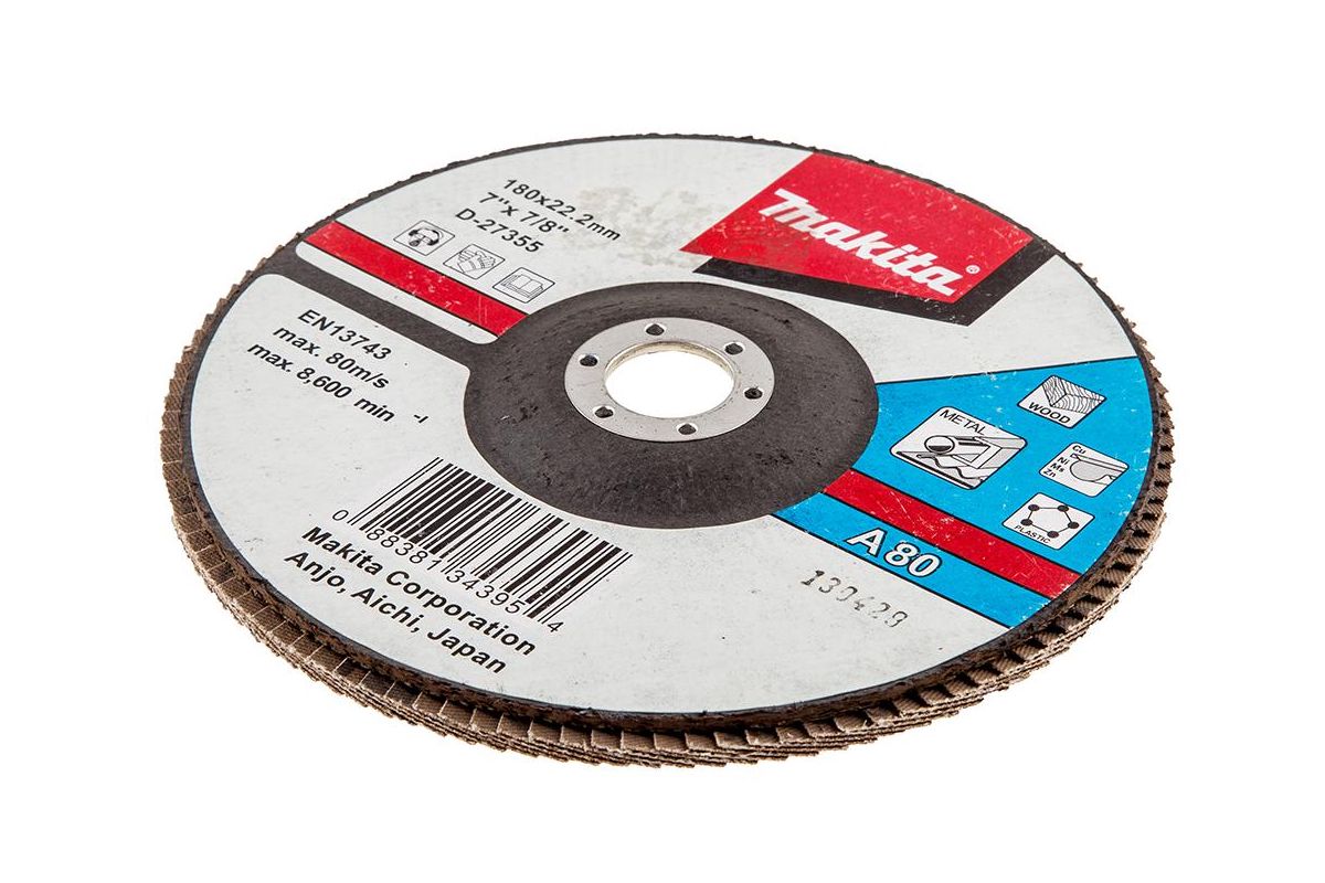 Лепестковый шлифовальный диск А80, 180 мм, стекловолокно, плоский Makita D-27355