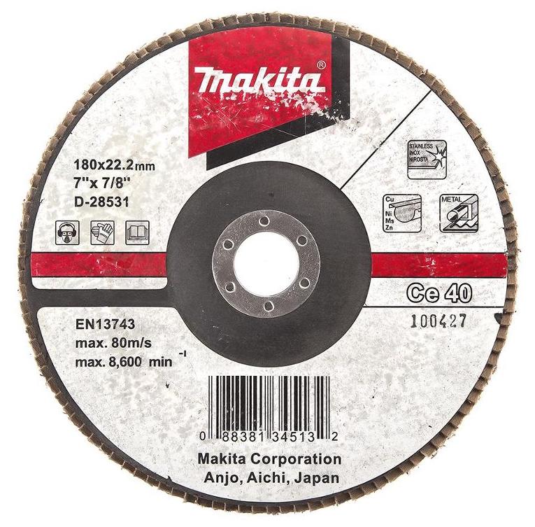 Лепестковый шлифовальный диск С40, 180 мм, стекловолокно, плоский Makita D-28531