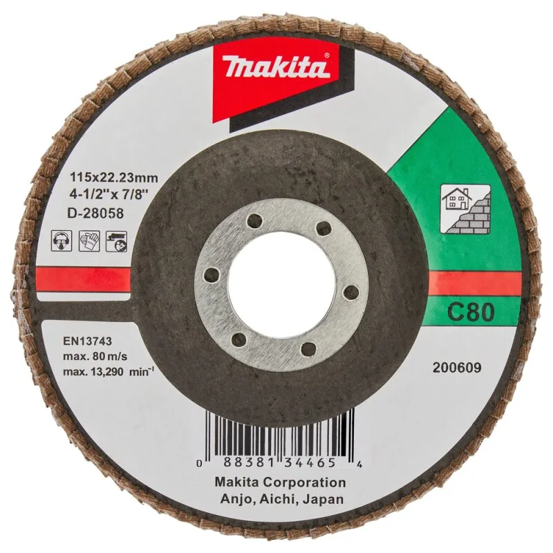 Лепестковый шлифовальный диск C80, 115 мм, стекловолокно, плоский Makita D-28058