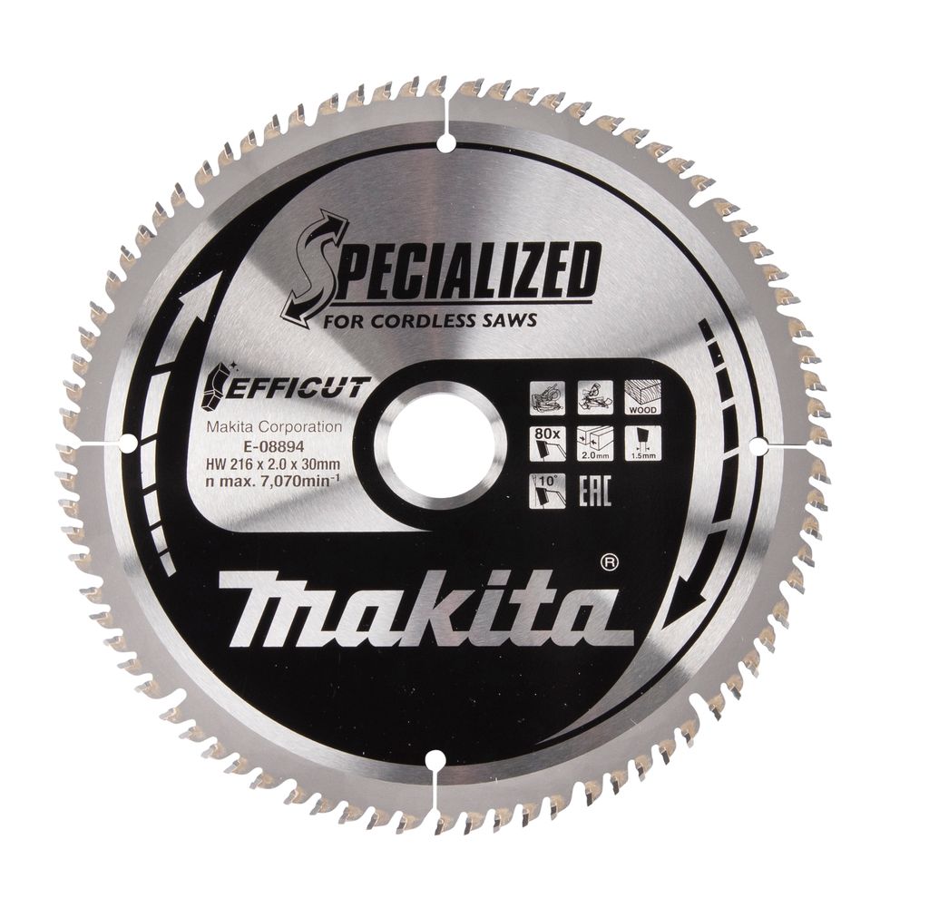 Пильный диск для аккумуляторных пил по дереву EFFICUT 216X30X1.5X80T Makita E-08894