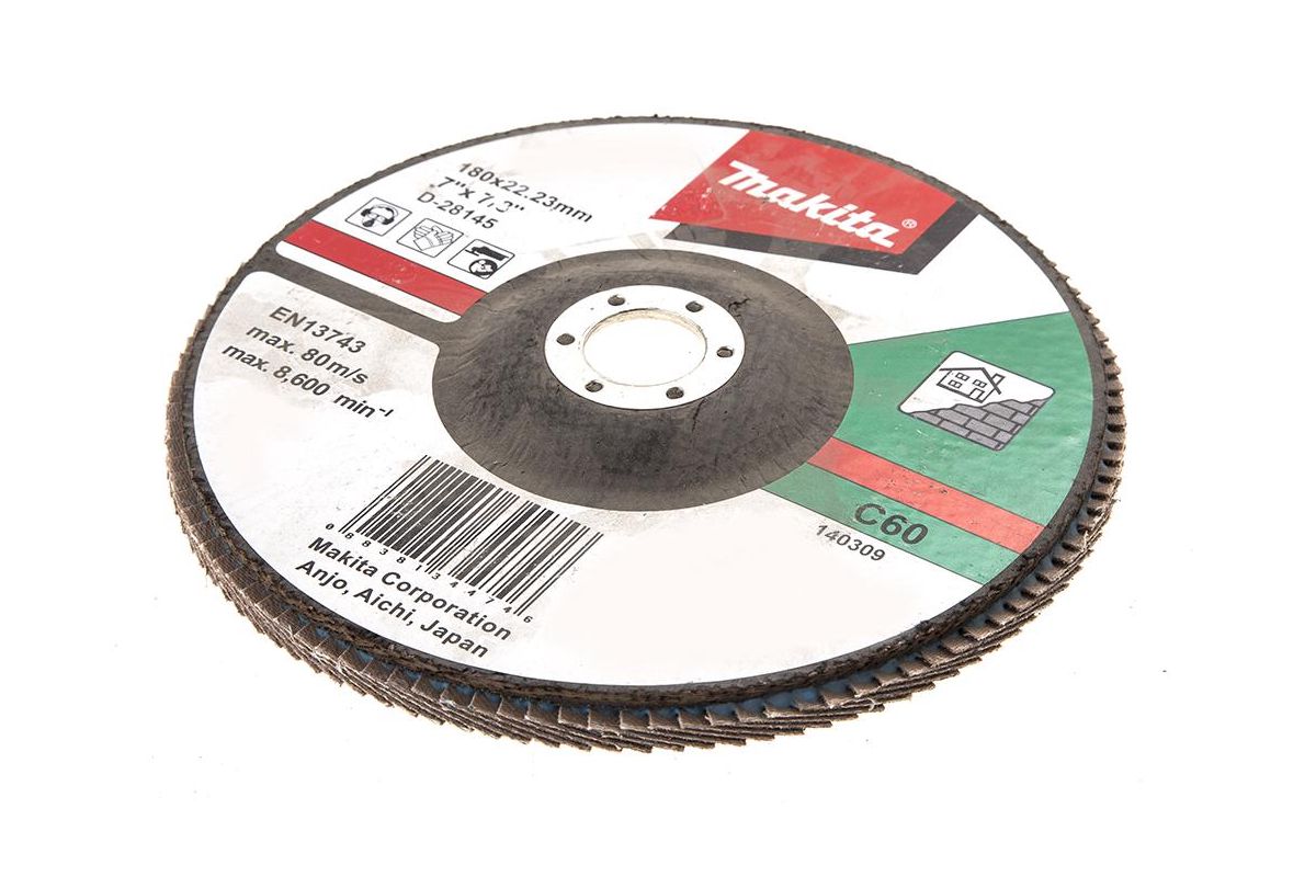 Лепестковый шлифовальный диск C60, 180 мм, стекловолокно, плоский Makita D-28145
