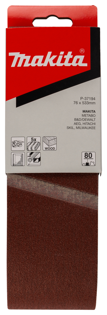 Лента шлифовальная 76х533 мм, P80, 5 шт Makita P-37194