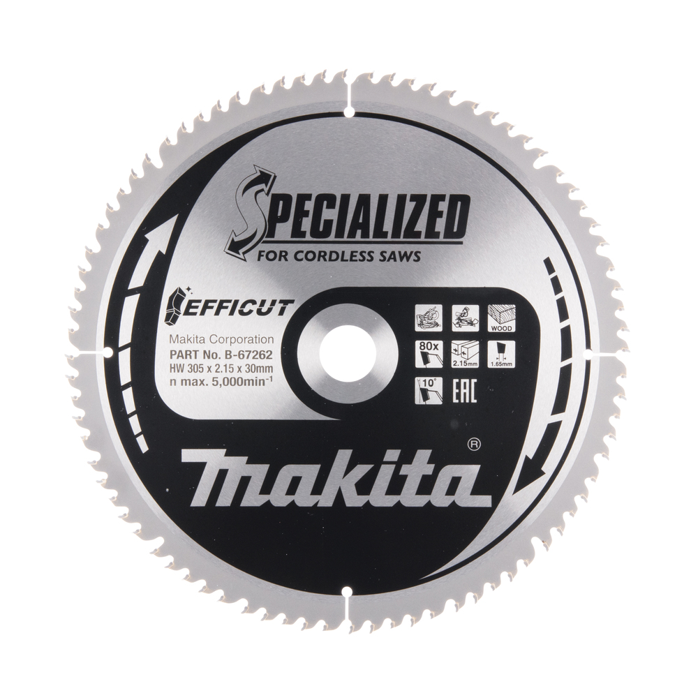 Пильный диск для аккумуляторных пил по дереву EFFICUT 305X30X1.65X80T Makita B-67262