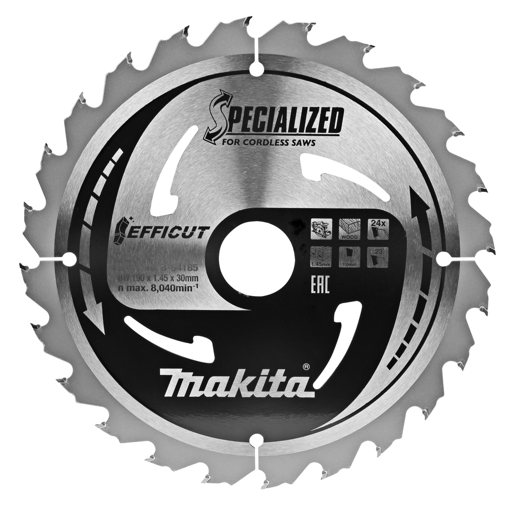 Пильный диск для аккумуляторных пил по дереву EFFICUT 190X30X1.0X24T Makita B-64185