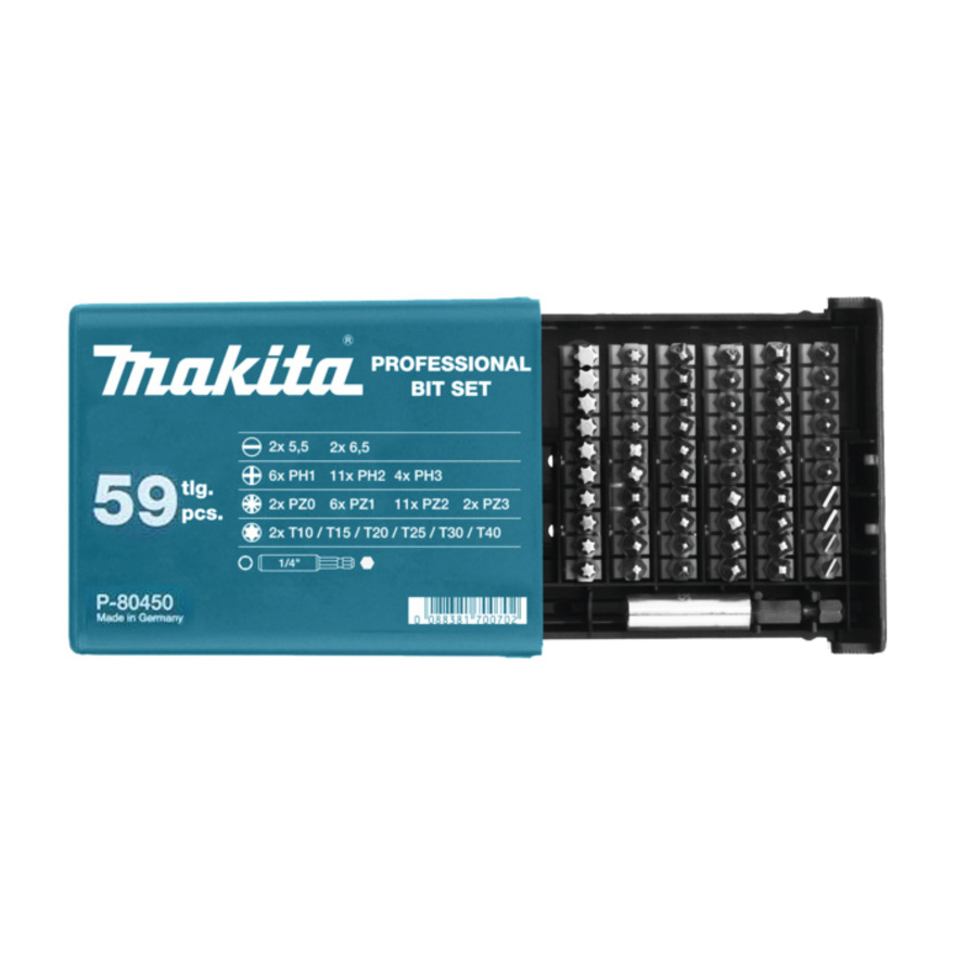 Набор бит 59 шт 25 мм + держатель Makita P-80450 Набор бит 59 шт 25 мм + держатель Makita P-80450