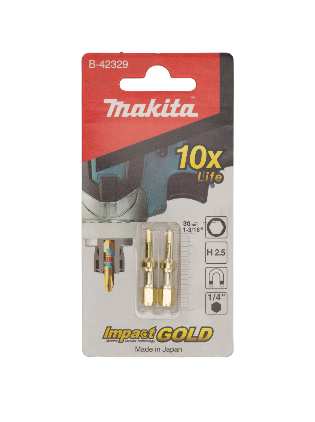 Бита Impact Gold ShorTon HEX2.5, 30 мм, E-form (MZ), 2 шт Makita B-42329