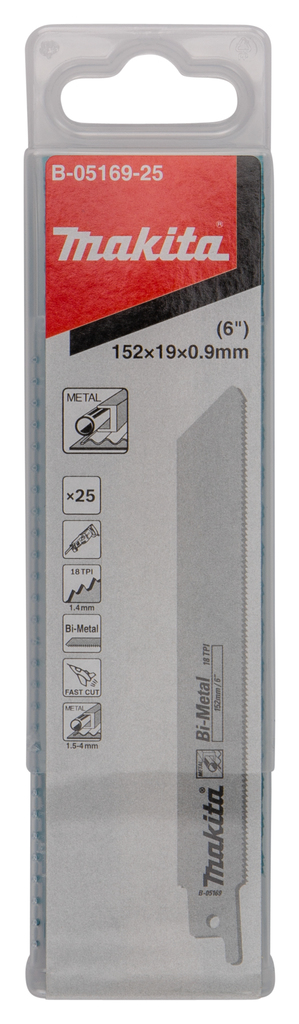 Сабельная пилка для металла 152x0,9x18TPI, 25 шт Makita B-05169-25