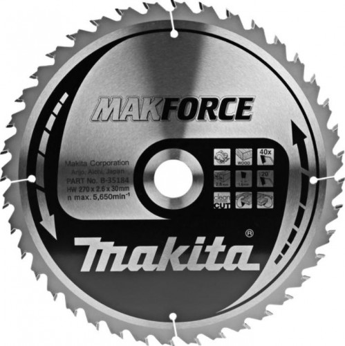 Пильный диск для дерева MAKFORCE 270х30х1.6х40Т Makita В-35184