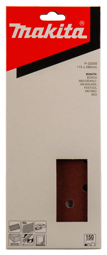 Бумага шлифовальная 115х280 мм, P150, 10 шт Makita P-33059
