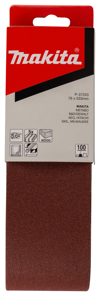 Лента шлифовальная 76х533 мм, P100, 5 шт Makita P-37203