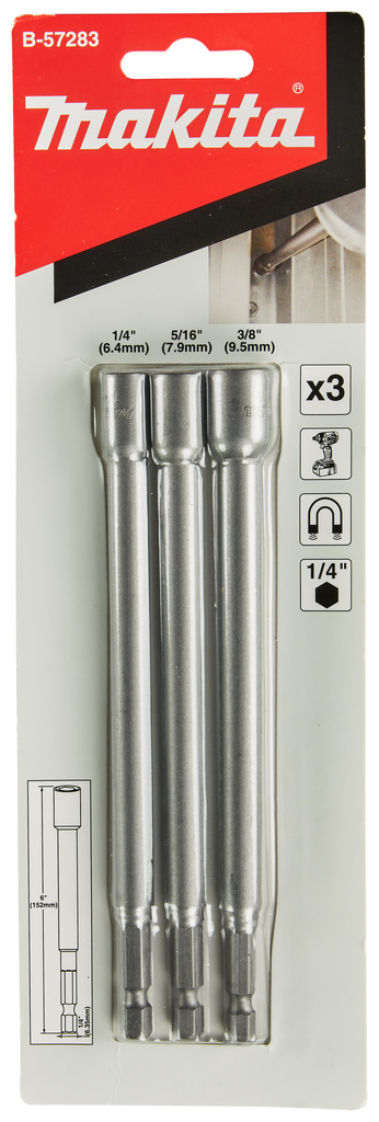 Набор магнитных торцовых головок 1/4" (6,4 мм), 5/16" (7,9 мм), 3/8" (9,5 мм) Makita B-57283