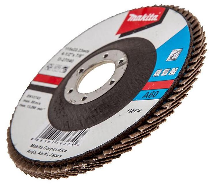 Лепестковый шлифовальный диск А60, 115 мм, стекловолокно, угловой Makita D-27040