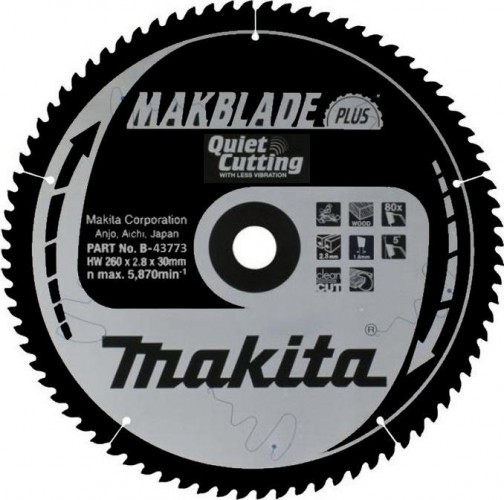 Пильный диск для дерева 260X30X1.8X80T MAKBLADE PLUS Makita B-43773