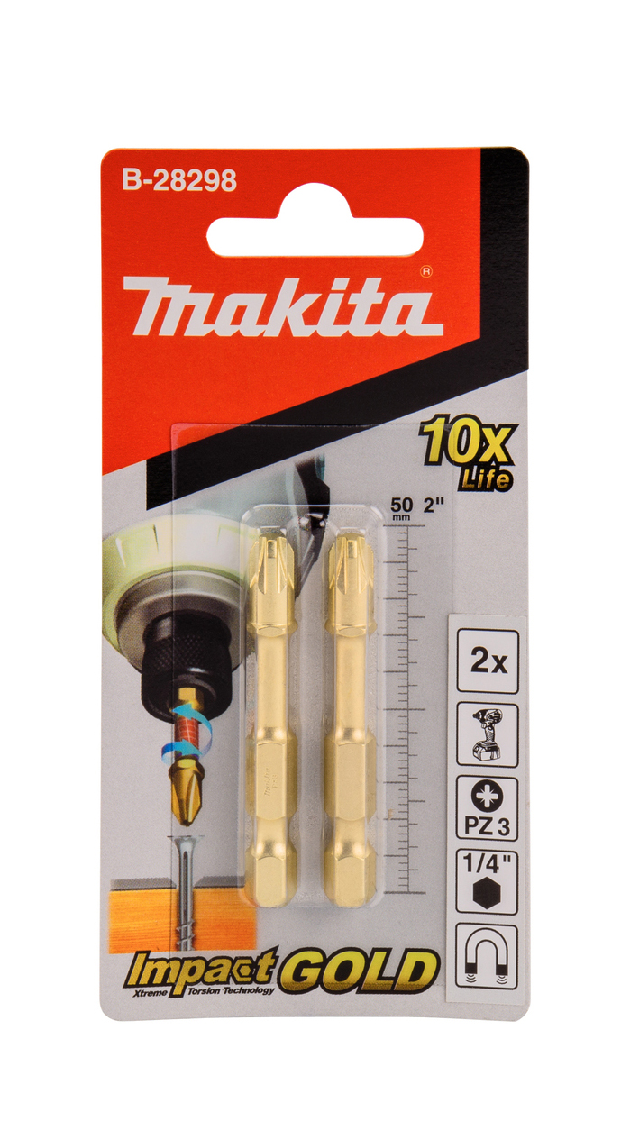 Бита Impact Gold PZ3, 50 мм, E-form (MZ), 2 шт Makita B-28298