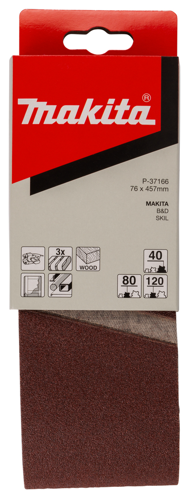 Ленты шлифовальные 76x457 мм в наборе P40, P80, P100 Makita P-37166