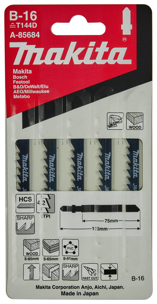 Пилки для лобзика 5 шт B-16 Makita A-85684