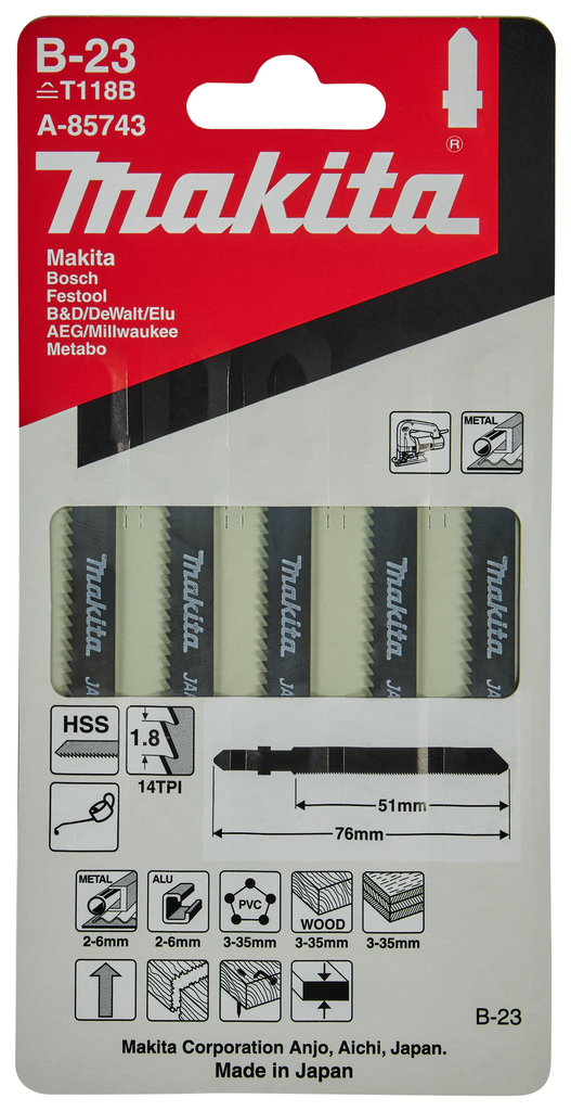 Пилки для лобзика 5 шт B-23 Makita A-85743