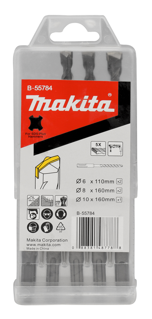 Набор буров SDS-Plus Centering Tip, 5 шт (6x110x2, 8x160x2, 10x160) Makita B-55784