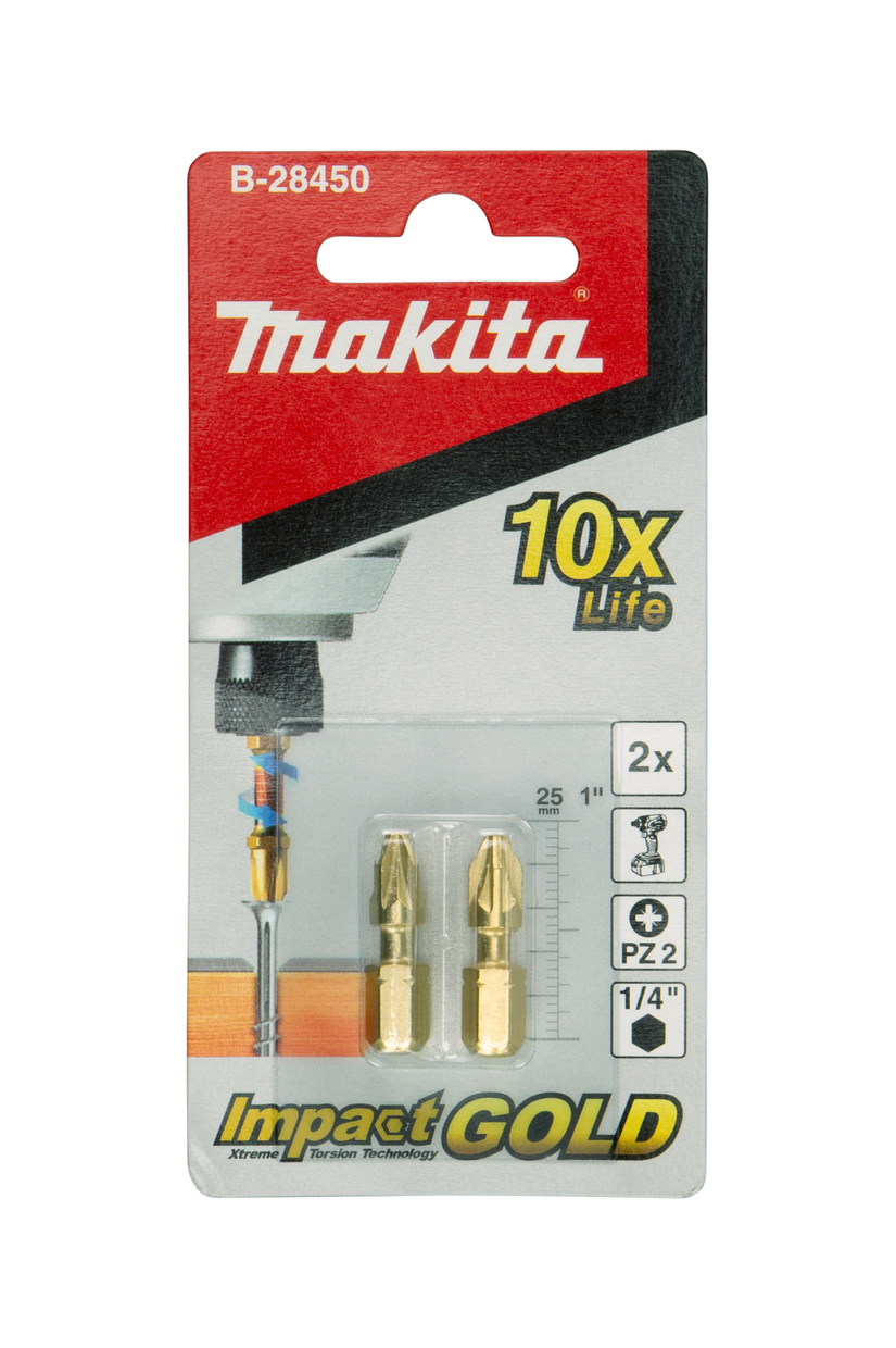 Бита Impact Gold PZ2, 25 мм, C-form, 2 шт Makita B-28450