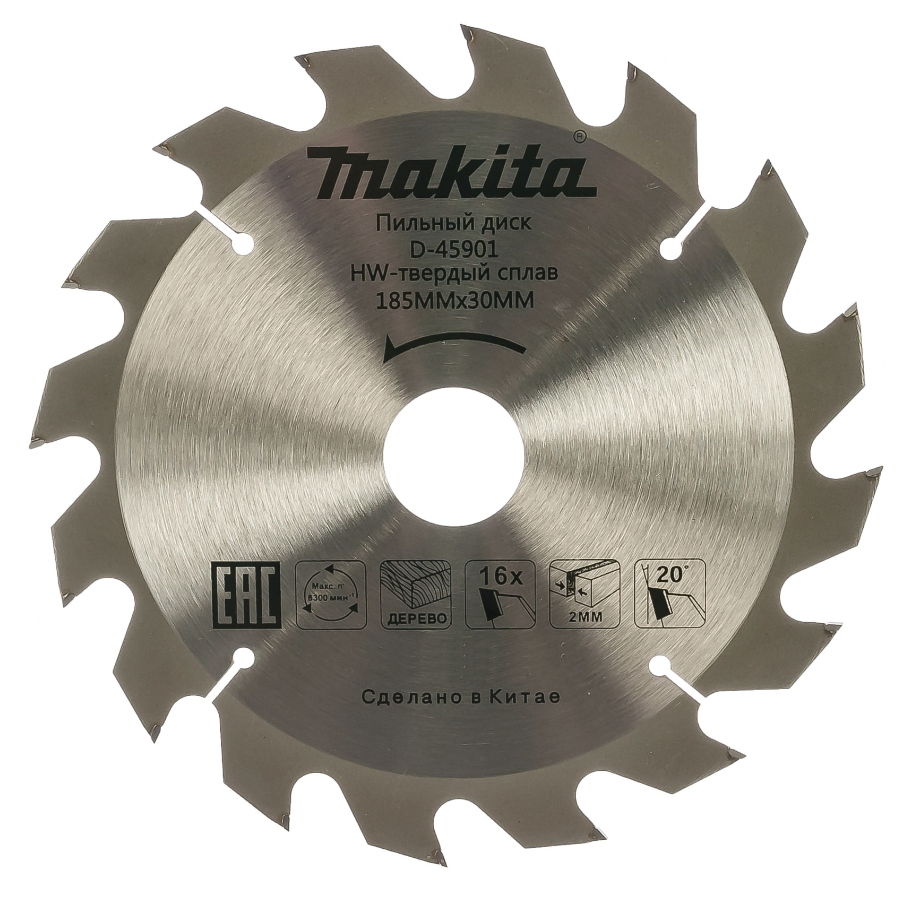Пильный диск для дерева 185X30/16/20X2.0X16T STANDART Makita D-45901 Пильный диск для дерева 185X30/16/20X2.0X16T STANDART Makita D-45901