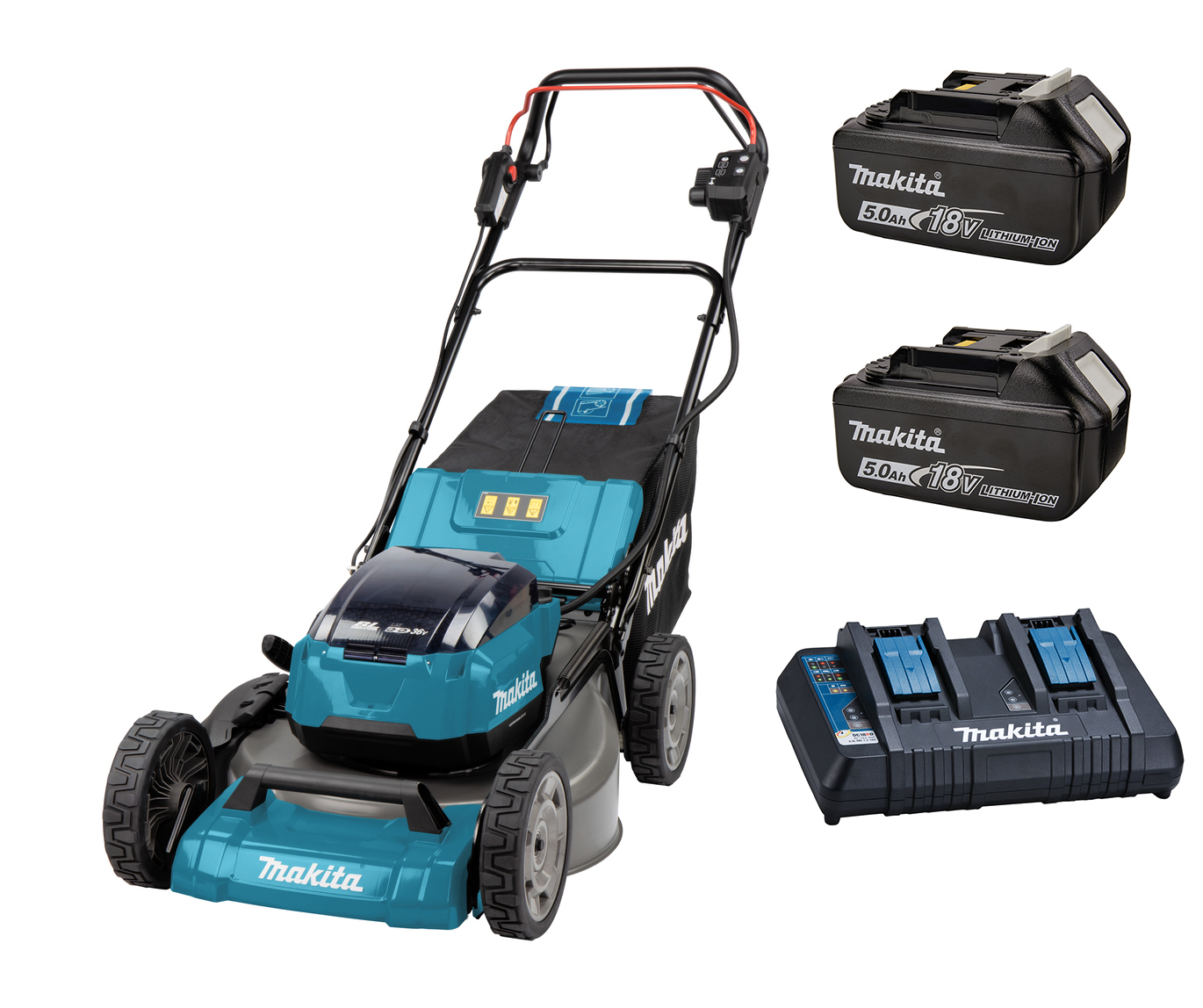 Газонокосилка Makita DLM532Z + BL1850B - 2 шт. + DC18RD Газонокосилка Makita DLM532Z + BL1850B - 2 шт. + DC18RD