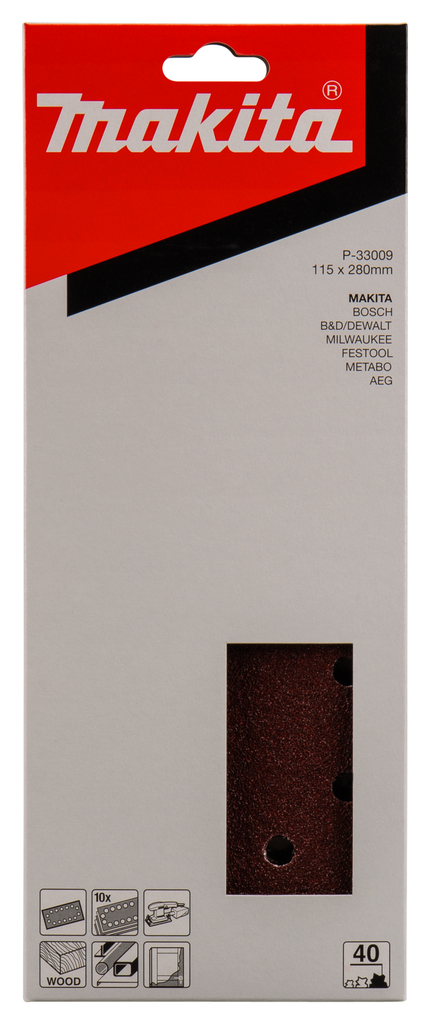Бумага шлифовальная 115х280 мм, P40, 10 шт Makita P-33009
