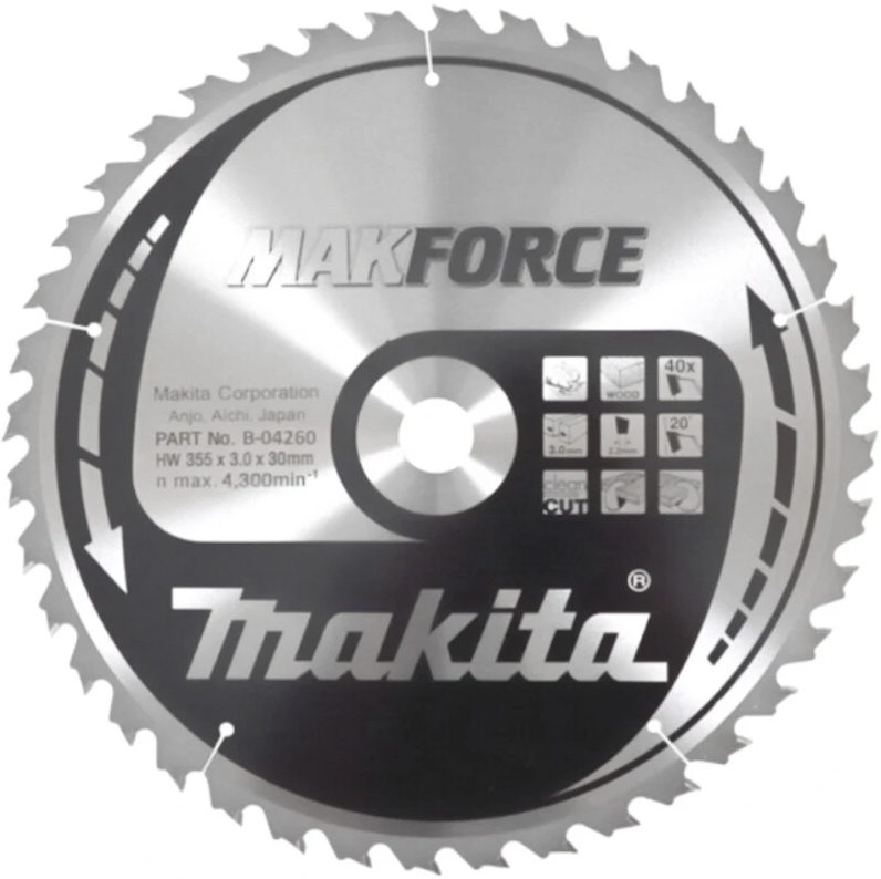 Пильный диск для дерева 355X30X2.2X40T MAKFORCE Makita B-04260